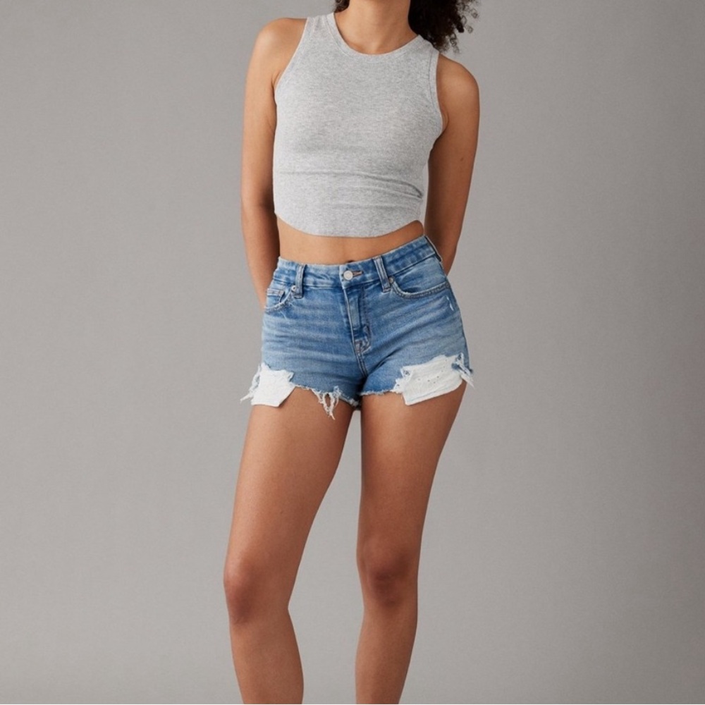 American Eagle Next Level Stretch Denim Short Shorts |Size 0 | Floral Pockets